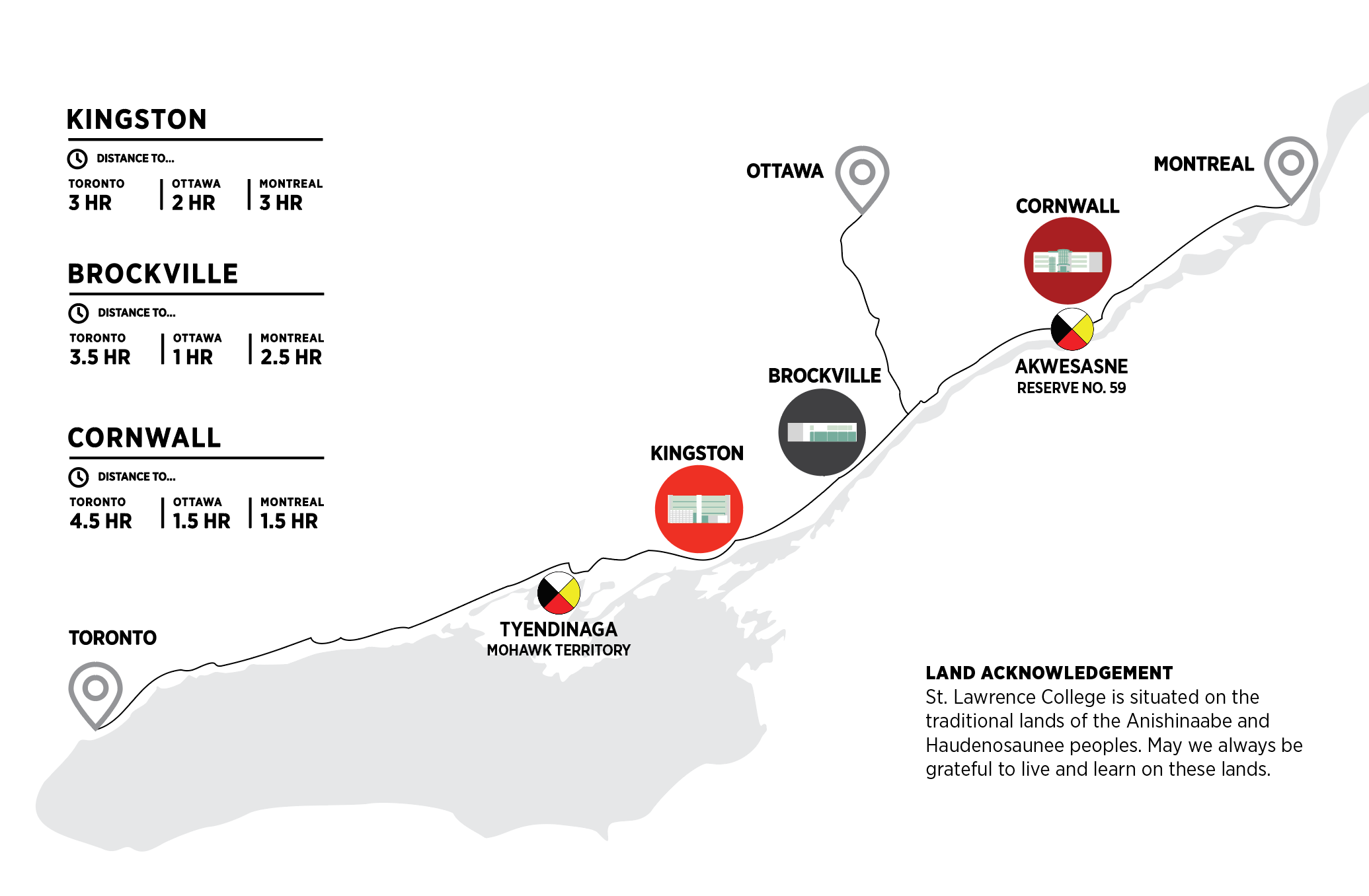 map of our campuses location including a land acknowledgment